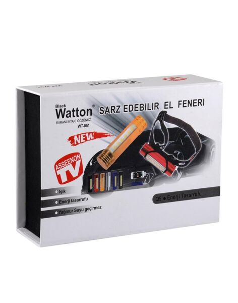 Black Watton Mobile PowerBank Kafa Feneri SİYAH