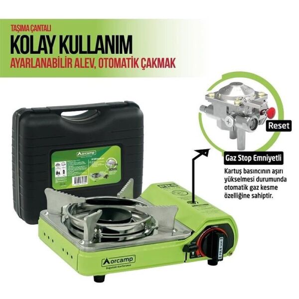 Orcamp Pro Mini Çantalı Kamp Ocağı (Gaz Stop Emniyetli) YEŞİL