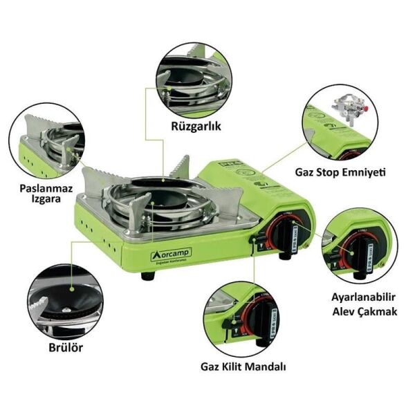 Orcamp Pro Mini Çantalı Kamp Ocağı (Gaz Stop Emniyetli) YEŞİL