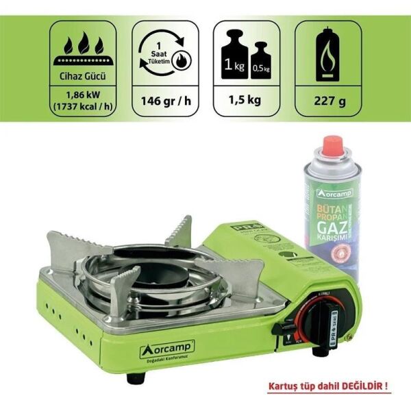 Orcamp Pro Mini Çantalı Kamp Ocağı (Gaz Stop Emniyetli) YEŞİL
