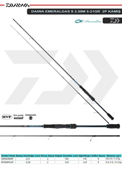 Daiwa Emeraldas S 259cm 5-21gr 2 Parça Olta Kamışı