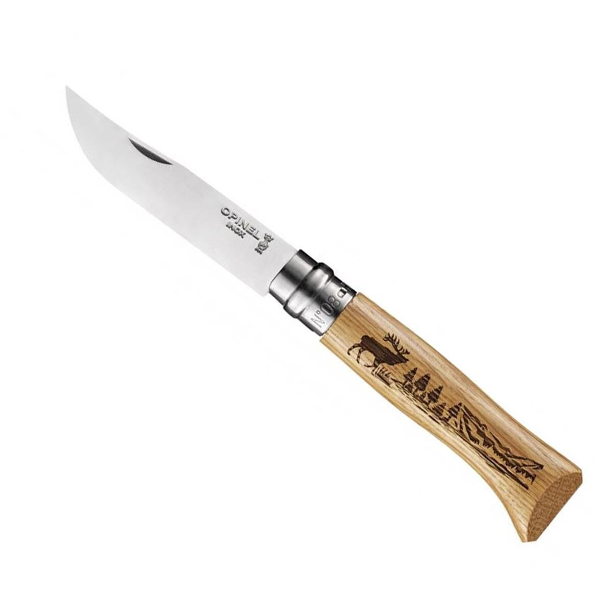 Opinel Inox No 8 Meşe Saplı Geyik Desenli Paslanmaz Çelik Çakı
