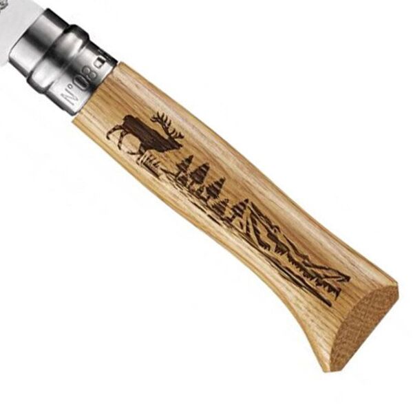 Opinel Inox No 8 Meşe Saplı Geyik Desenli Paslanmaz Çelik Çakı