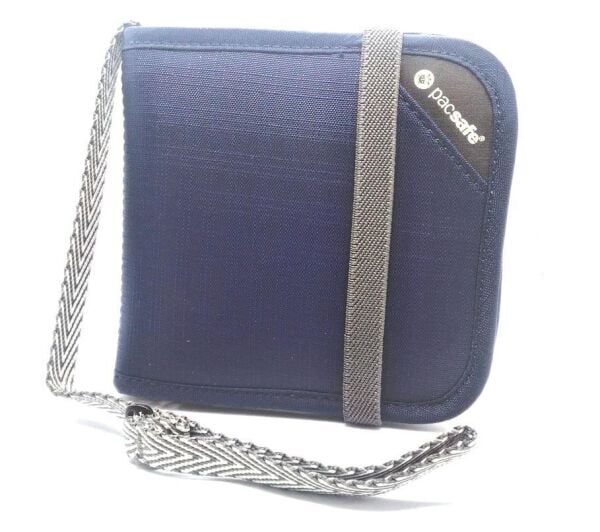 Pacsafe Rfidsafe V100 Blocking Bi-Fold Wallet Anti-Teft Cüzdan Koyu Mavi