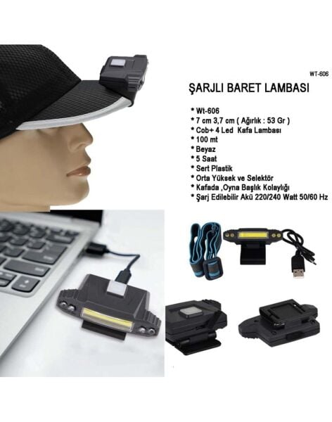 Black Watton 100 Lümen Şarjlı Şapka Lambası