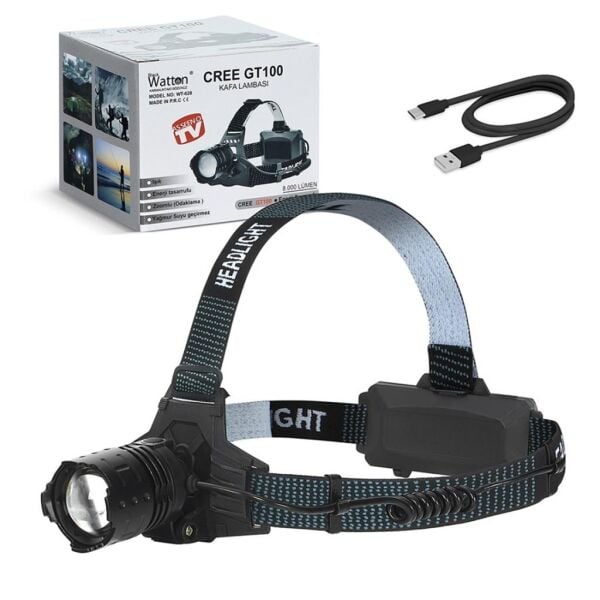 Black Watton GT100 Led Şarjlı 8.000 Lümen Kafa Lambası
