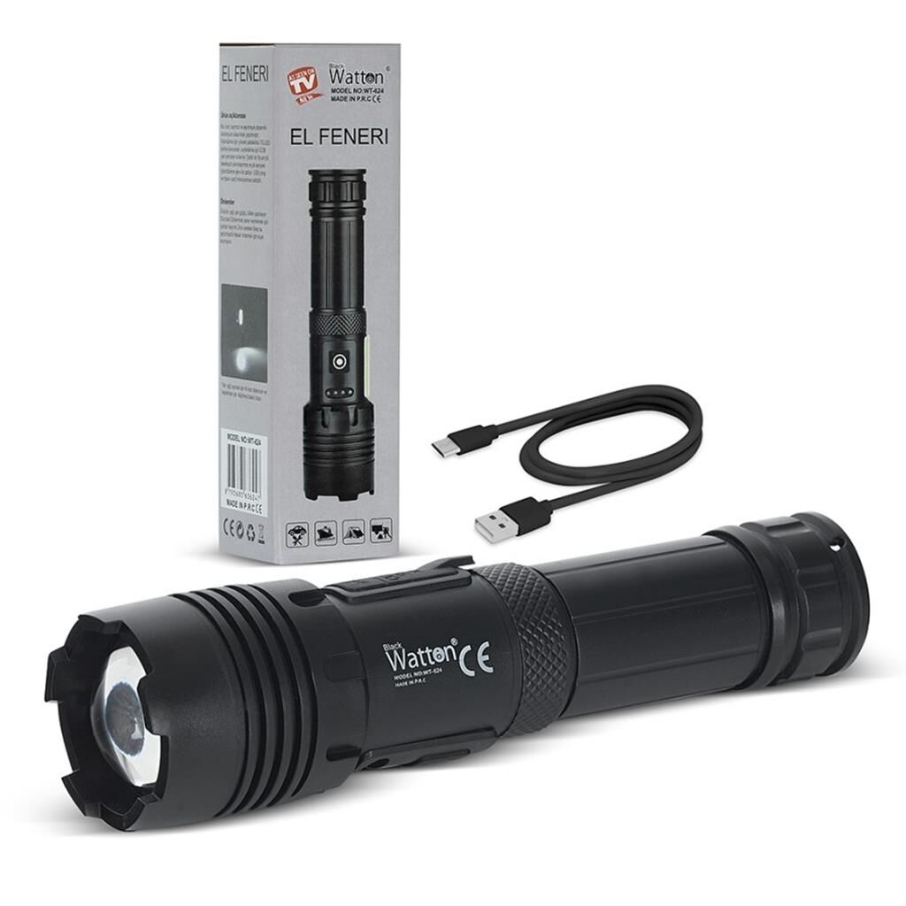 Black Watton 7 Mod TX6 Powerbank 3.000 Lümen El Feneri