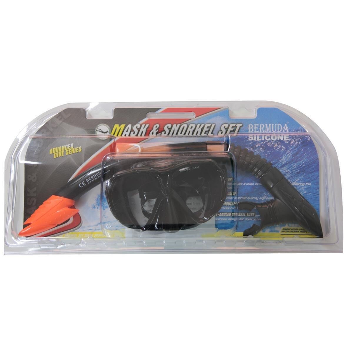 Bermuda Silikon Maske Şnorkel Set [Tempered Glass] SİYAH