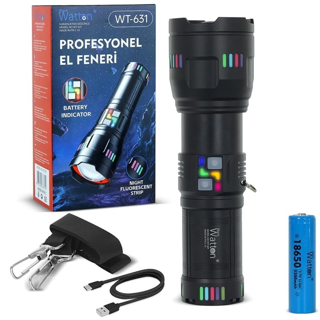 Black Watton Lazer Etkili 30.000 Lümen Profesyonel El Feneri