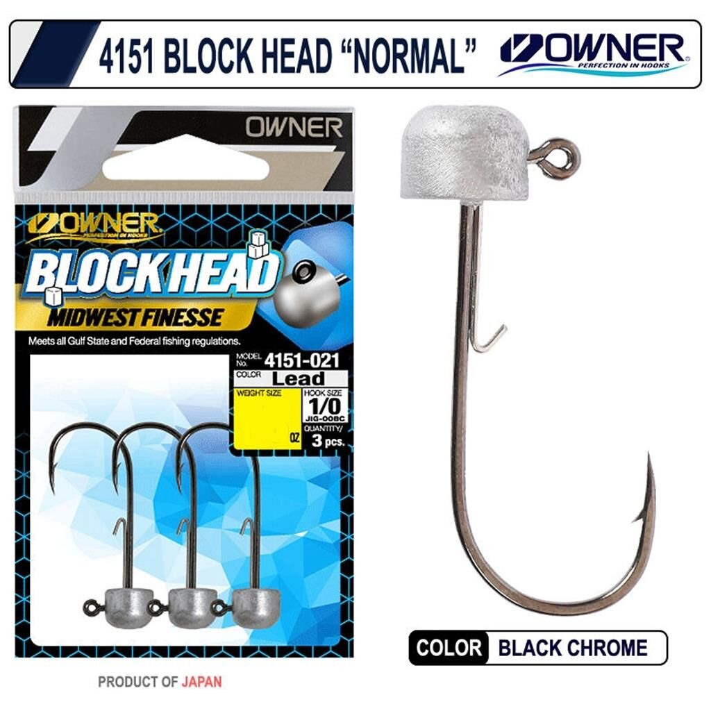 Owner 4151 Block Head JigHead Lead - NO:1/0 - 1/16 OZ