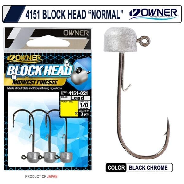 Owner 4151 Block Head JigHead Lead - NO:1/0 - 1/16 OZ