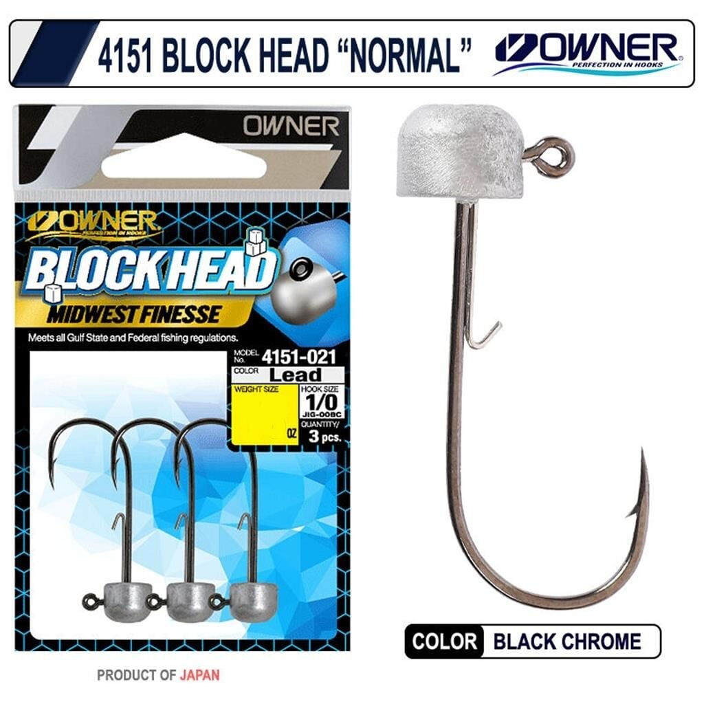 Owner 4151 Block Head JigHead Lead - NO:1/0 - 3/16 OZ