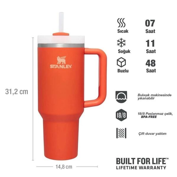 Stanley Quencher H2.O FlowState Tumbler Pipetli Termos Bardak 1.18 Lt TURUNCU