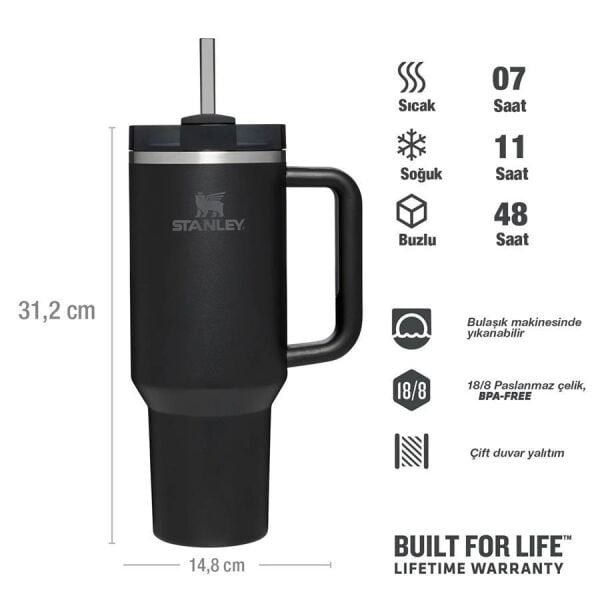 Stanley Quencher H2.O FlowState Tumbler Pipetli Termos Bardak 1.18 Lt SİYAH