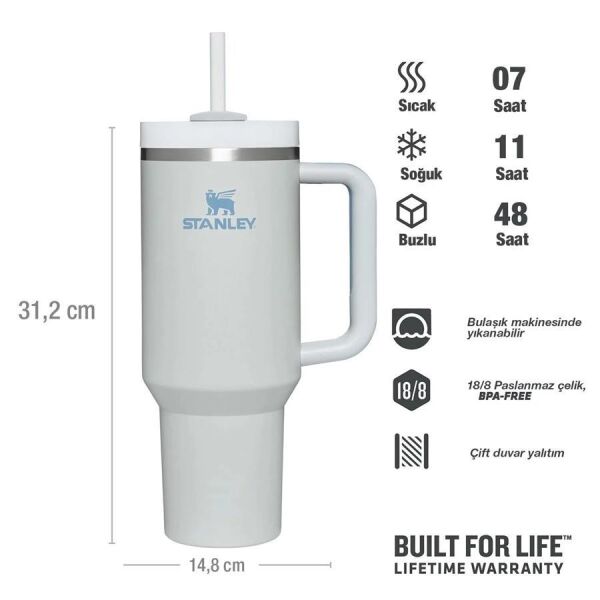 Stanley Quencher H2.O FlowState Tumbler Pipetli Termos Bardak 1.18 Lt Açık Gri