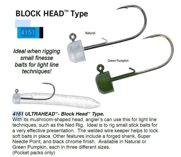 Owner 4151GP Block Head JigHead Green Pumpkin - NO:1/0 - 3/16 OZ