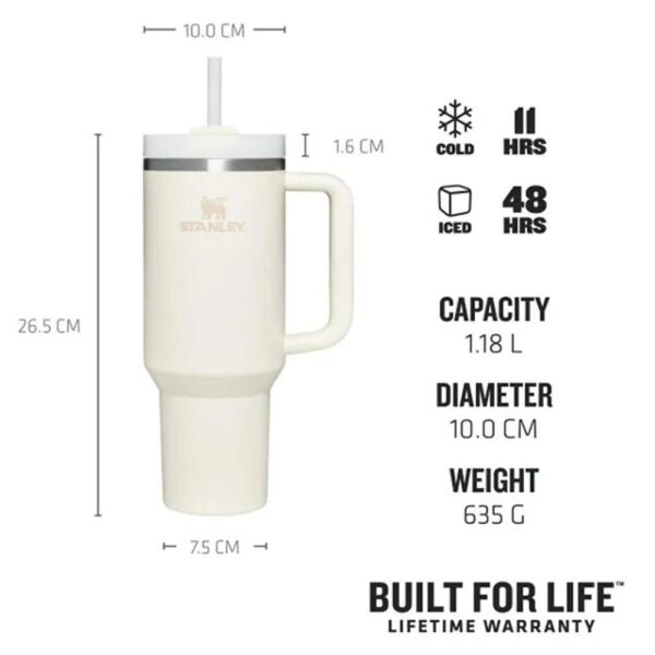 Stanley Quencher H2.O FlowState Tumbler Pipetli Termos Bardak 1.18 Lt Cream Tonal
