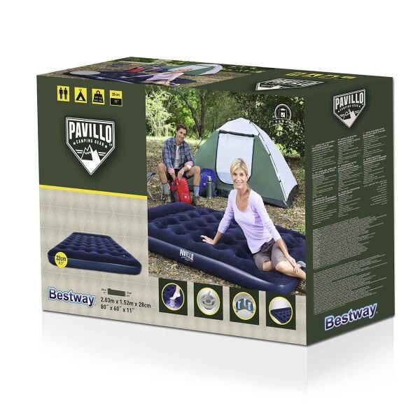 Bestway Pavillo Queen Flocked Air Bed Çift Kişilik Şişme Kamp Yatak Lacivert