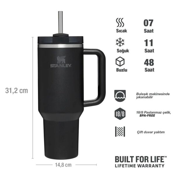 Stanley Quencher H2.O FlowState Tumbler Pipetli Termos Bardak 1.18 Lt Black 3.0