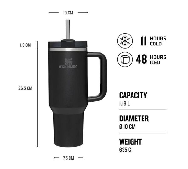 Stanley Quencher H2.O FlowState Tumbler Pipetli Termos Bardak 1.18 Lt Black 3.0