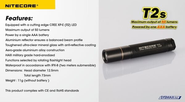 Nitecore T2S 50 Lümen El Feneri (1xAAA)