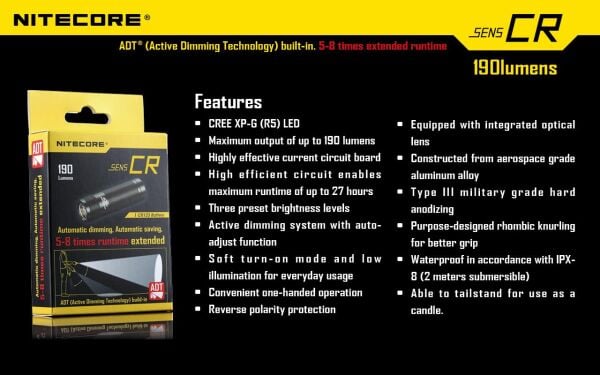 Nitecore Sens CR 190 Lümen El Feneri