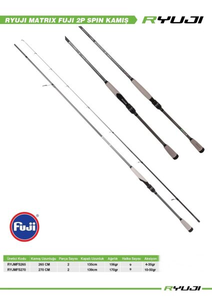 Ryuji Matrix Fuji 270cm 10-50gr 2 Parça Spin Kamış