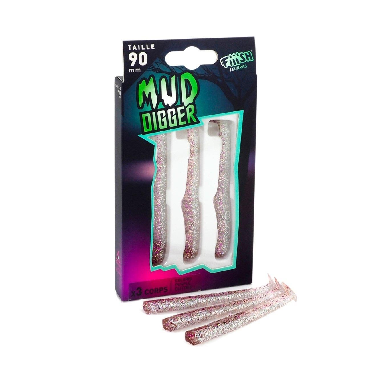 Fiiish Mud Digger MD1144 90mm 3X-Gövde Silikon Yem-Purple Glitter