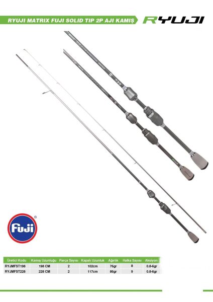 Ryuji Matrix Fuji 198cm 0.8-6gr Solid Tip 2 Parça Aji Kamış