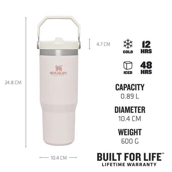 Stanley The IceFlow Flip Straw Pipetli Termos Bardak 0,89 Lt AÇIK PEMBE