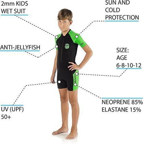 Cressi Little Shark Junior Shorty Dalış Elbisesi BLACK / LIME - 2MM - 3/4 YAŞ