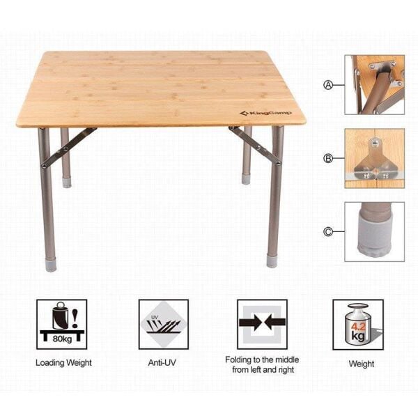 KingCamp Table S Bamboo Katlanabilir Masa