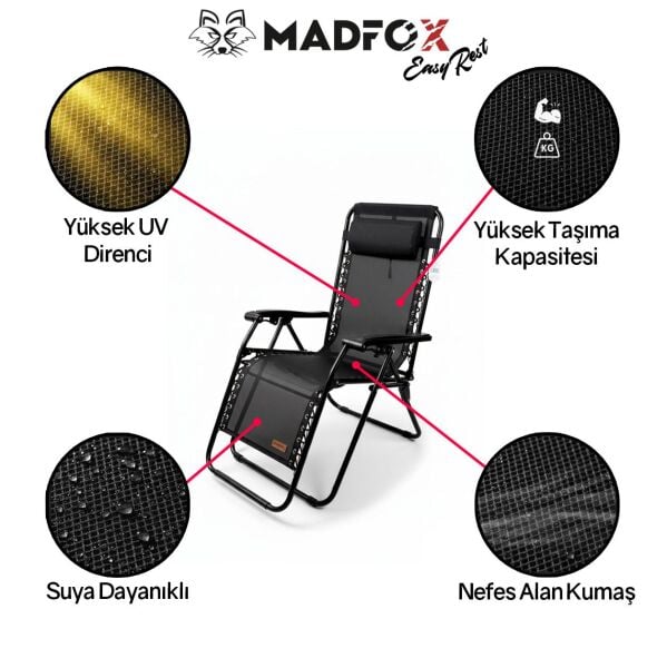 Madfox EasyRest Katlanır Şezlong Sandalye SİYAH