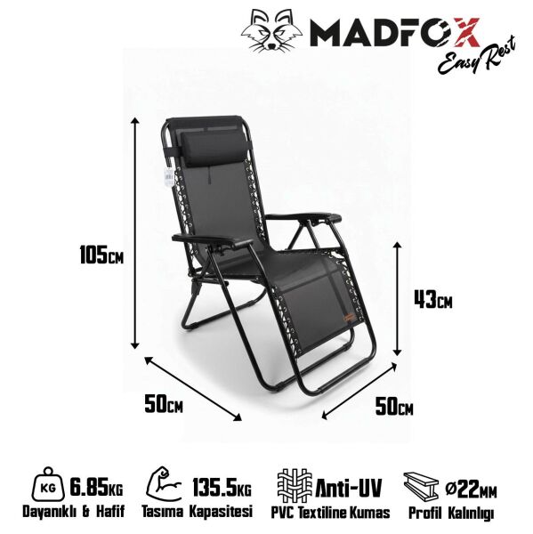 Madfox EasyRest Katlanır Şezlong Sandalye SİYAH