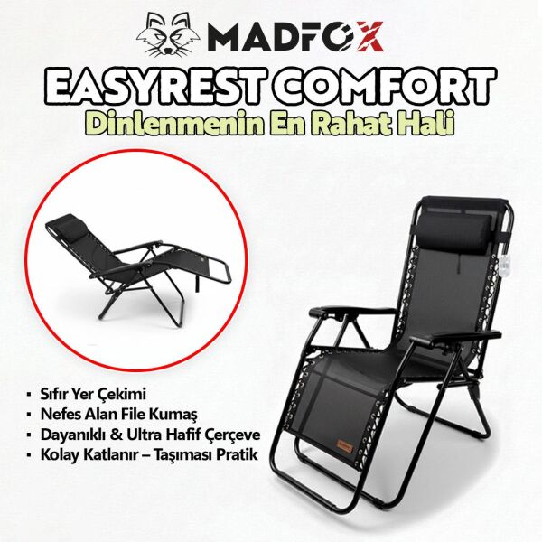 Madfox EasyRest Katlanır Şezlong Sandalye SİYAH