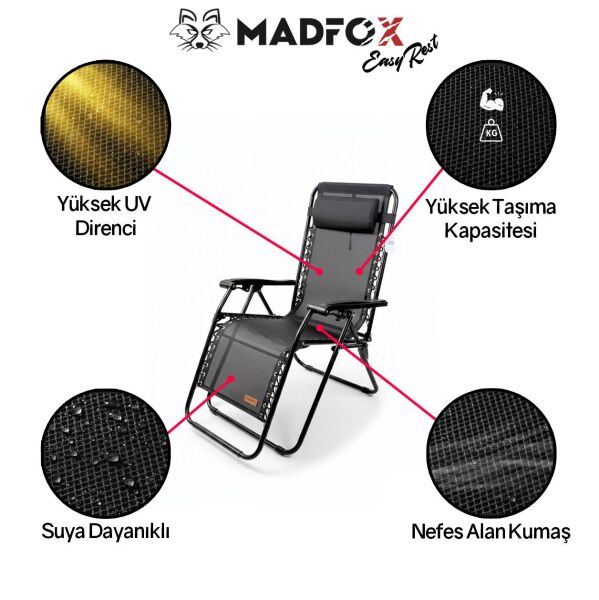 Madfox EasyRest Katlanır Şezlong Sandalye GRİ