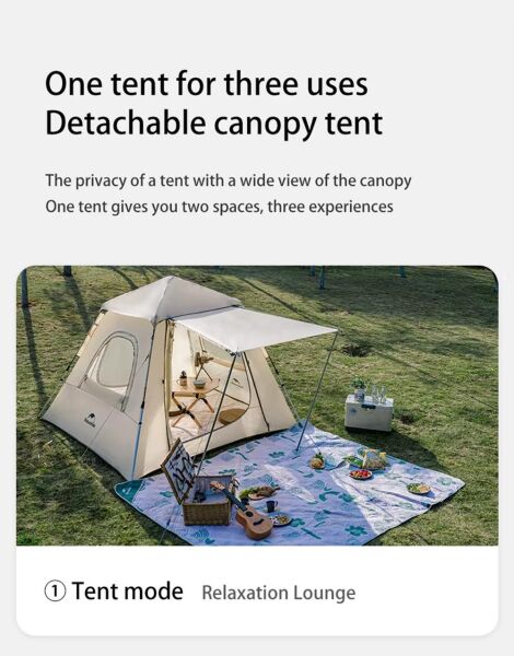 Naturehike Ango UPF 50+ Gölgelikli Otomatik Kurulum Kamp Çadırı 2 Kişilik - Ekstra Gölgelikli / Gümüş