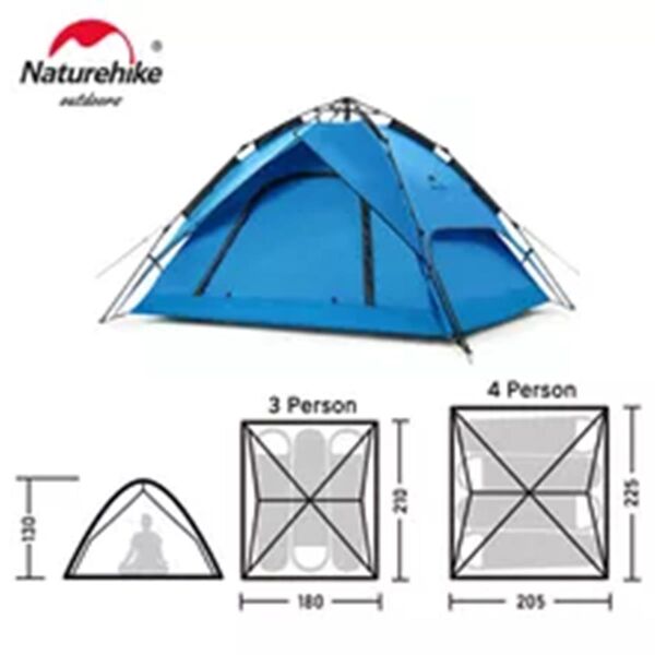 Naturehike 3 Kişilik Otomatik Kamp Çadırı MAVİ