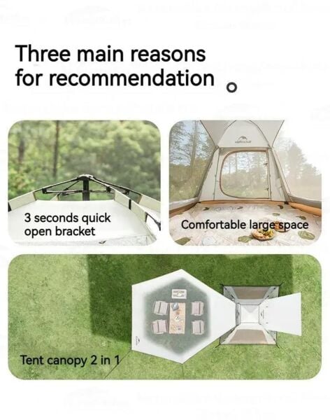 Naturehike Ango Picnic Otomatik Kurulum 3 Kişilik Çadır Fresh & Black / Tenteli