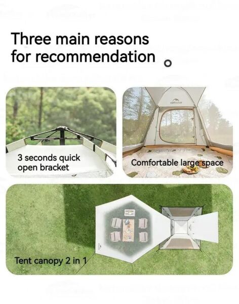Naturehike Ango Picnic Otomatik Kurulum 3 Kişilik Çadır Fresh & Black / Tenteli