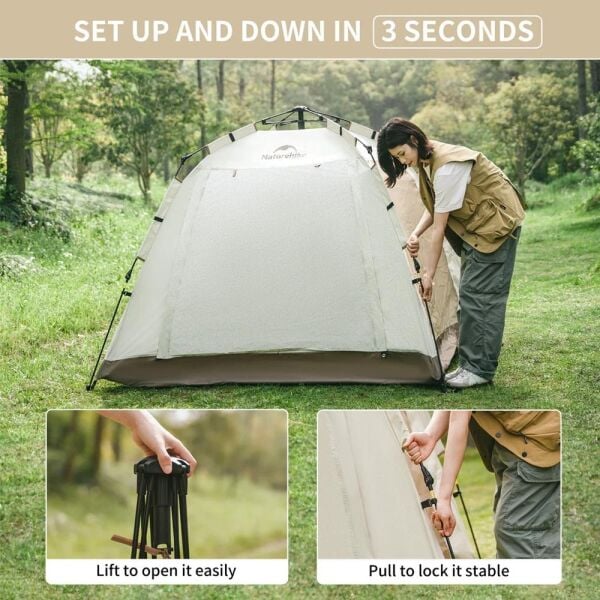 Naturehike Ango Picnic Otomatik Kurulum 3 Kişilik Çadır Fresh & Black / Tenteli