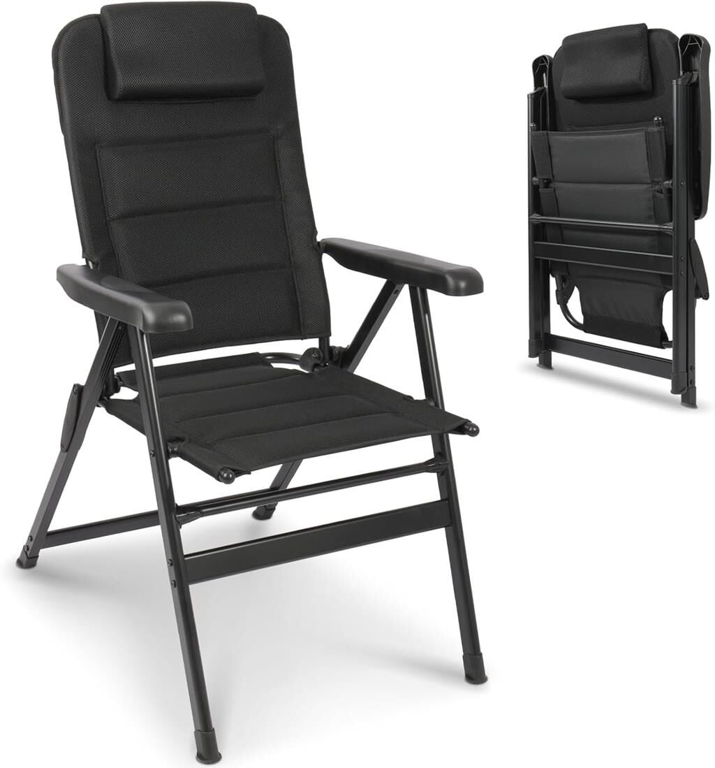 Katlanır Yüksek Sırtlı Ayarlanabilir Sırtlık ve Kolçaklar Kamp Sandalyesi Siyah