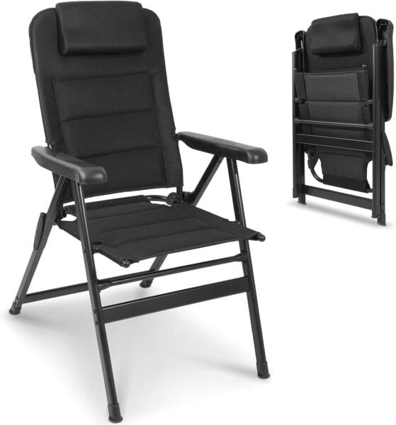 Katlanır Yüksek Sırtlı Ayarlanabilir Sırtlık ve Kolçaklar Kamp Sandalyesi Siyah