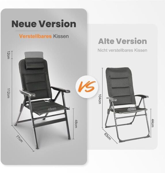 Katlanır Yüksek Sırtlı Ayarlanabilir Sırtlık ve Kolçaklar Kamp Sandalyesi Siyah