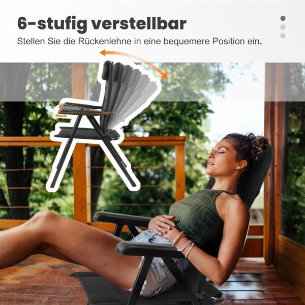 Katlanır Yüksek Sırtlı Ayarlanabilir Sırtlık ve Kolçaklar Kamp Sandalyesi Siyah