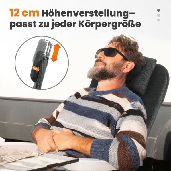 Katlanır Yüksek Sırtlı Ayarlanabilir Sırtlık ve Kolçaklar Kamp Sandalyesi Siyah