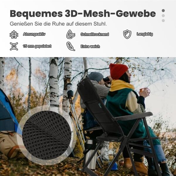 Katlanır Yüksek Sırtlı Ayarlanabilir Sırtlık ve Kolçaklar Kamp Sandalyesi Siyah