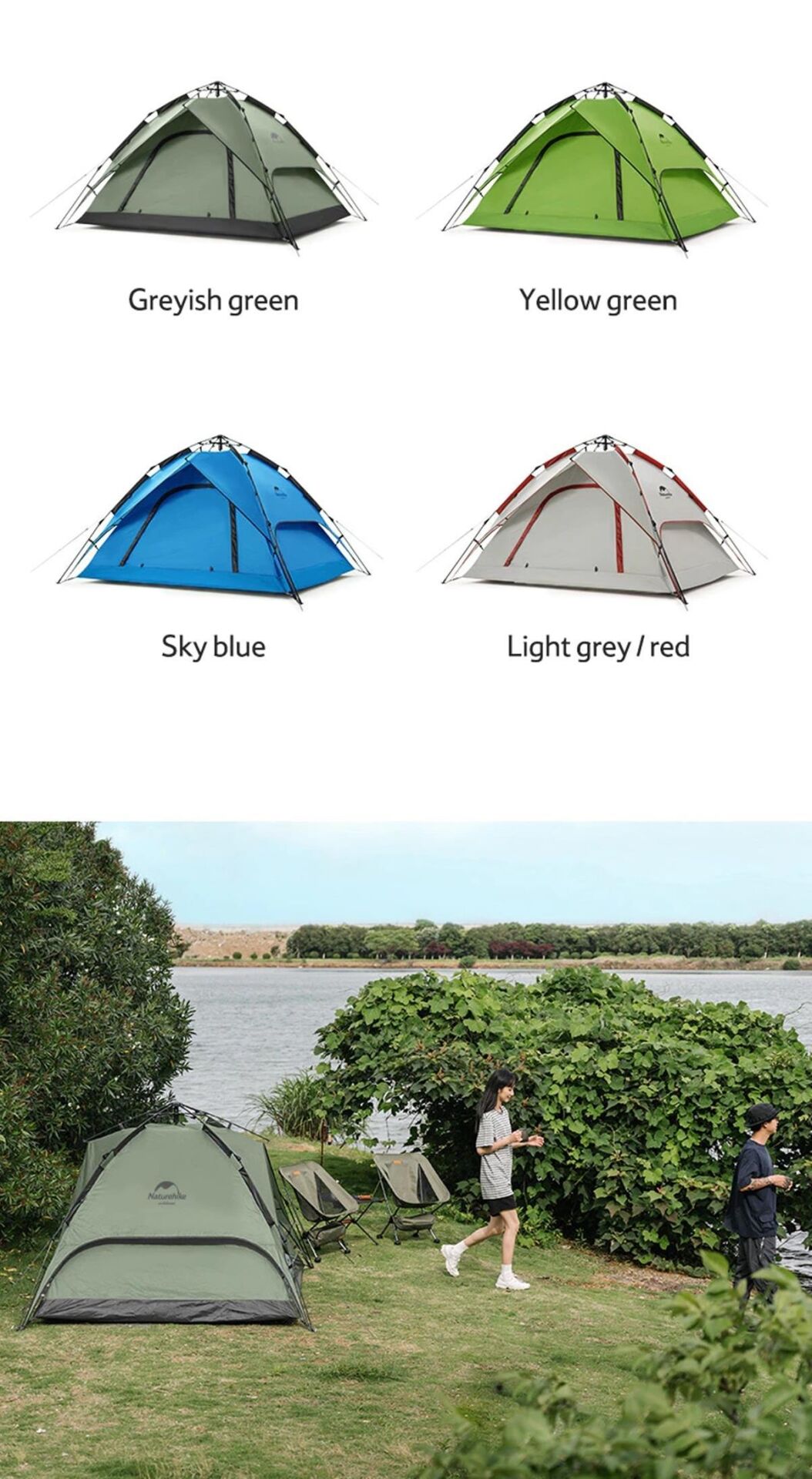 Naturehike 4 Kişilik Otomatik Kamp Çadırı Gri/Kırmızı