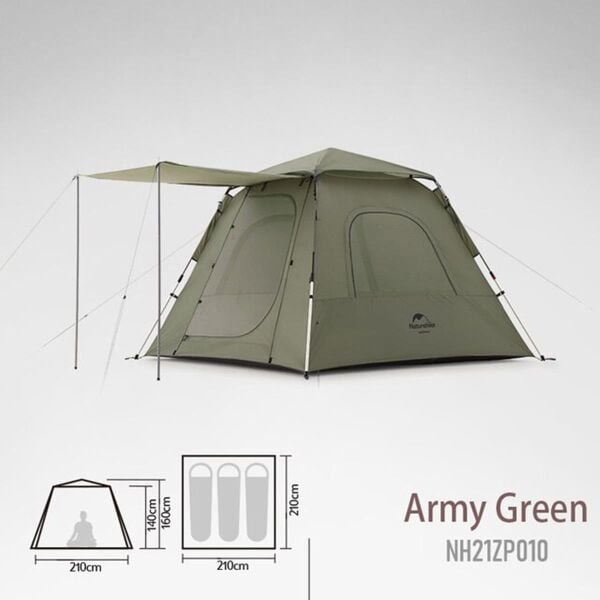 Naturehike Ango Pop Up (UPF 50+) Otomatik 3 Kişilik Aile Çadırı HAKİ