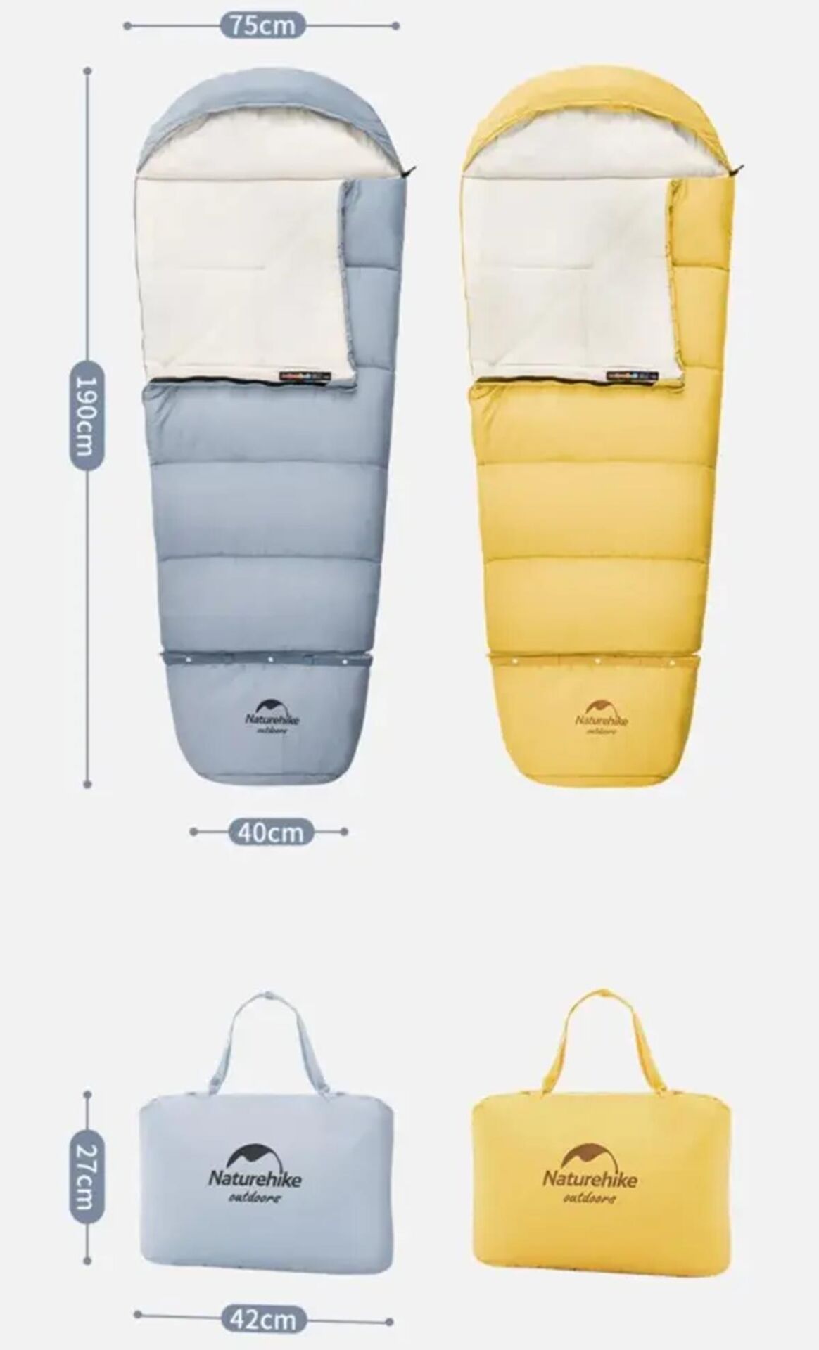 Naturehike C300 UltraLight Pamuklu Uyku Tulumu -13°C ( Çocuk ) Sarı - Left